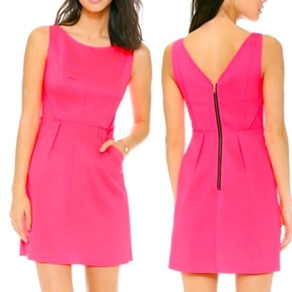 Milly Barbie Core Pink Neoprene Sleeveless Scuba Shift Dress with Pockets Size 6 - Picture 2 of 13